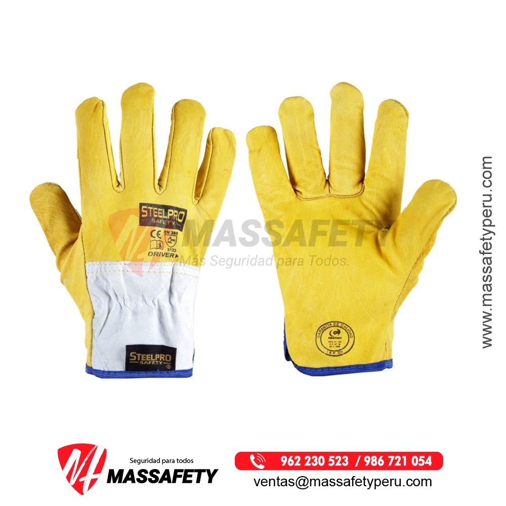 Guante Cuero Driver Amarillo Steelpro